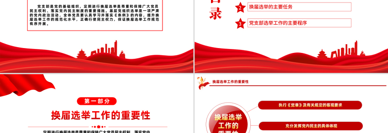 红色大气党支部换届选举工作程序PPT党政风党支部换届选举工作程序专题党课课件模板