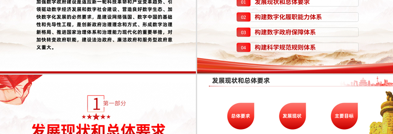 红色简洁红色党政风关于加强数字政府建设的指导意见PPT专题党课课件模板