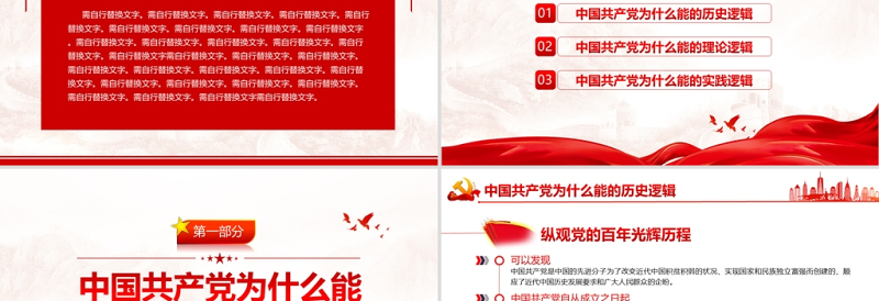 大气精美中国共产党为什么能的三重逻辑PPT红色大气历史逻辑理论逻辑实践逻辑解读党课课件