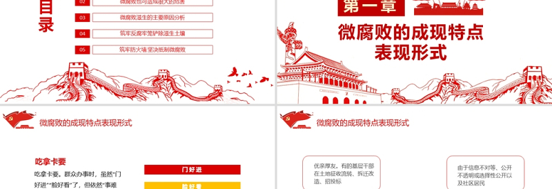 精品防治身边微腐败PPT红色简洁基层党组织党支部反复倡廉党风廉政建设微党课课件