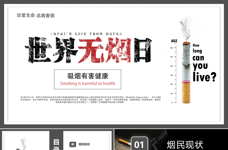 精美时尚世界无烟日PPT珍爱生命远离香烟课件