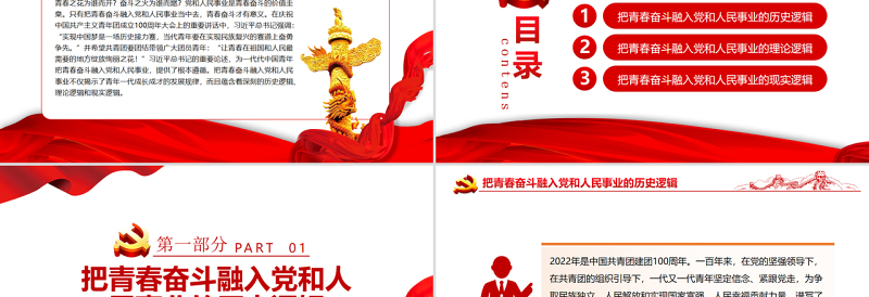 2025把青春奋斗融入党和人民事业的三重逻辑PPT精品学习贯彻总书记在庆祝共青团成立100周年大会上的重要讲话精神专题