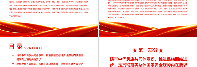 红色党政风在巩固发展民族团结社会稳定边疆安宁上彰显新担当PPT红色党政风党员干部深入学习总体国家安全观专题党课课件