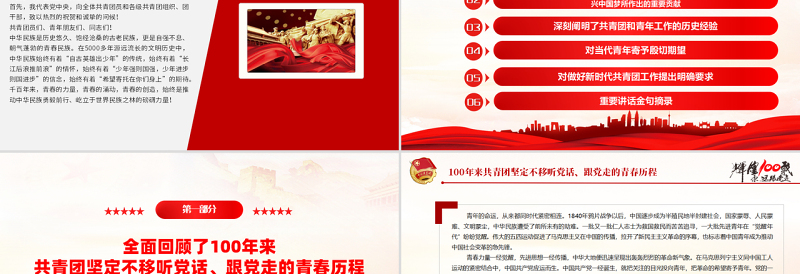 简洁大气在庆祝中国共产主义青年团成立100周年大会上的讲话精神解读团课课件