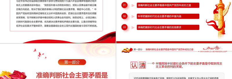 精品新时代我国社会主要矛盾的因应之道PPT红色党政风深入学习十九届六中全会精神专题研讨班开班式上的重要讲话专题党课课件模板