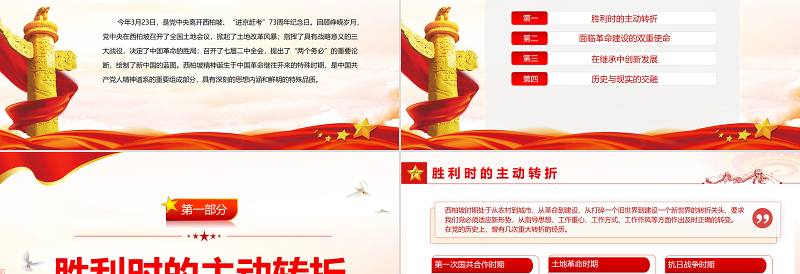 红色质感西柏坡精神的深刻内涵与特殊品质PPT红色党政风深入学习西柏坡精神专题党课课件模板