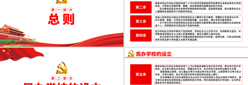 红色大气学习解读《中华人民共和国民办教育促进法试试条例》PPT模板