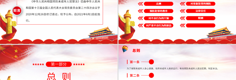 红色大气学习贯彻《中华人民共和国预防未成年人犯罪法》PPT模板