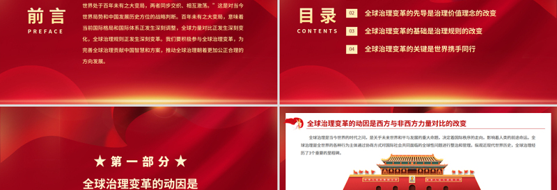 大气简洁世界百年大变局与全球治理大变革PPT红色大气积极参与全球治理变革为完善全球治理贡献中国智慧和方案党课课件