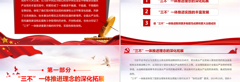 红色庄严深入贯彻新时代全面从严治党重要方略PPT红色精品学习习近平总书记关于“三不”一体化推进系列重要论述党课课件