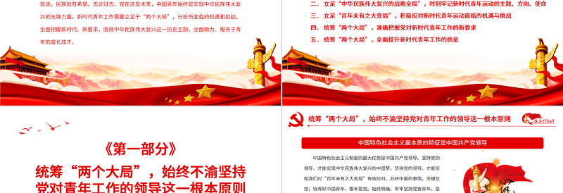 极简风立足“两个大局”全力做好新时代青年工作PPT红色党政风关于青年工作的重要思想专题党课课件模板下载