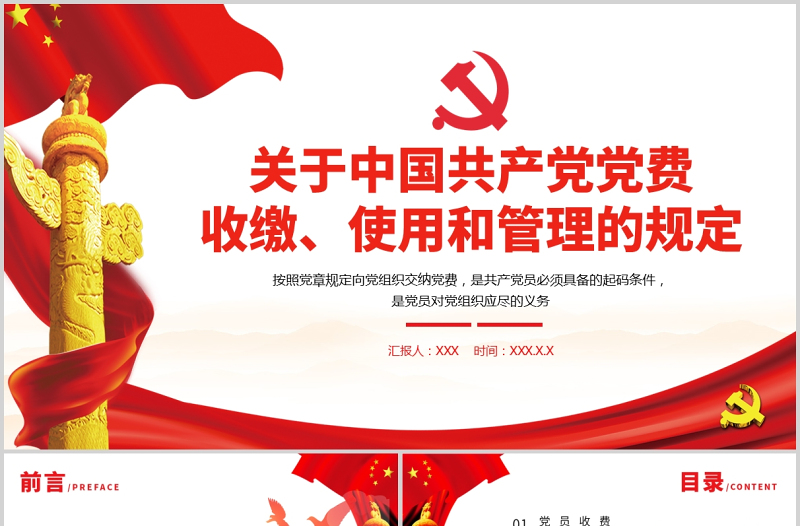 中国共产党党费收缴使用和管理的规定政府党政工作PPT模板