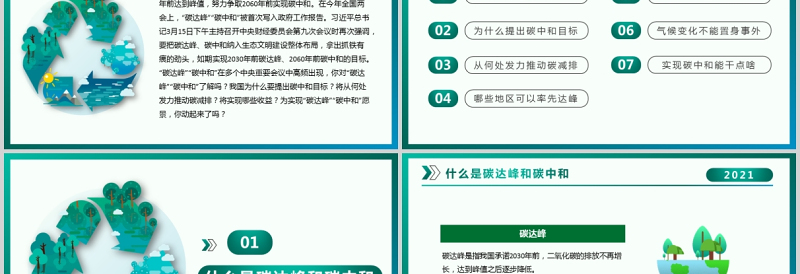 优质碳中和与碳达峰低碳环保推进生态文明建设知识科普宣传ppt模板