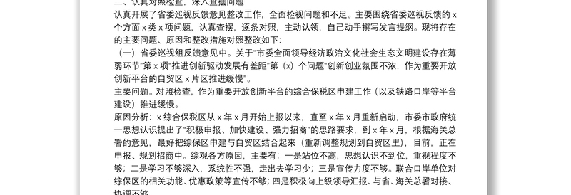 全新市口岸办副主任省委巡视反馈意见整改专题民主生活会对照检查材料