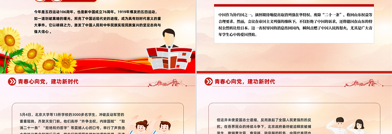 大气精美纪念五四运动106周年主题班会PPT课件
