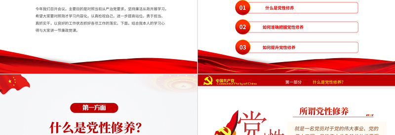 加强党性修养坚持廉洁从政PPT县区政府乡镇党支部团支部开展党性教育专题党课课件模板