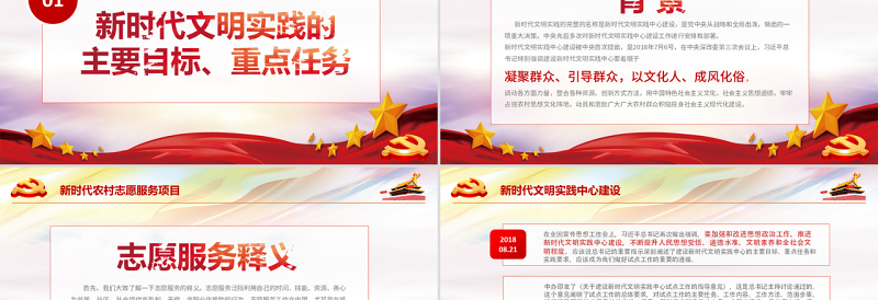 红色渐变原创党课新文明实践中心志愿者PPT