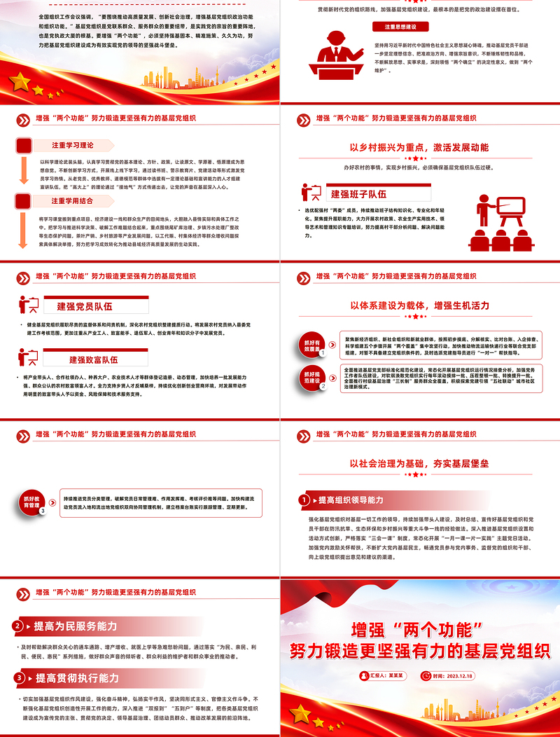 红色党建风增强基层党组织政治和组织功能PPT把基层党组织建党建党课