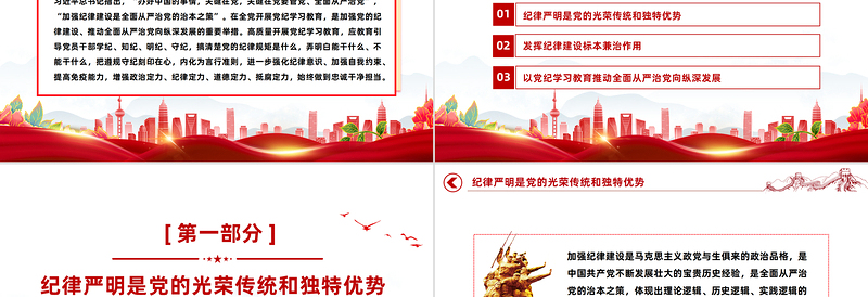 红色精美加强纪律建设是全面从严治党的治本之策PPT课件模板