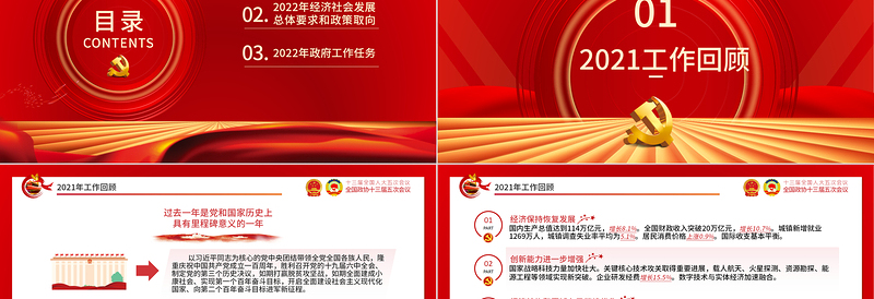 红色大气全国两会政府工作报告PPT党政风学习解读两会精神内涵专题课件模板