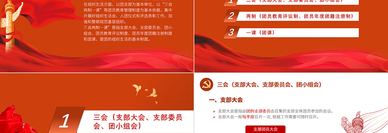 大气精美三会两制一课PPT红色简洁保持和增强政治性先进性群众性推进从严治团共青团团课模板