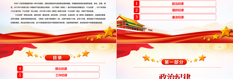 红色光效党员干部恪守六大纪律筑牢思想根基增强定力涵养正气主题党课PPT课件