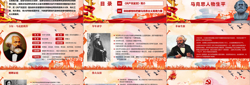 时尚大气马克思诞辰200周年重温共产党宣言PPT-含讲稿