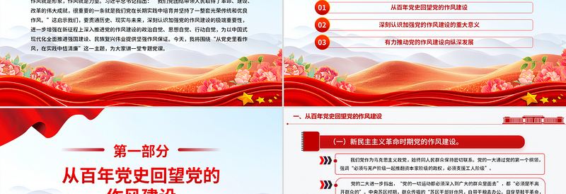 精美时尚从党史里看作风在实践中悟清廉PPT作风建设微党课