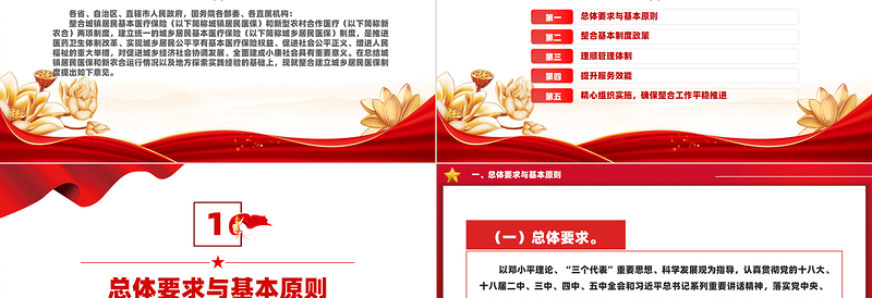 红色大气创意大气国务院关于整合城乡居民基本医疗保险制度的意见PPT模板