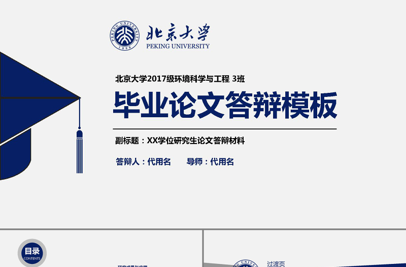 优秀深蓝色大学生研究生毕业论文答辩PPT模板