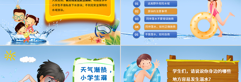 简约大气暑期儿童小学生防溺水安全教育PPT模板