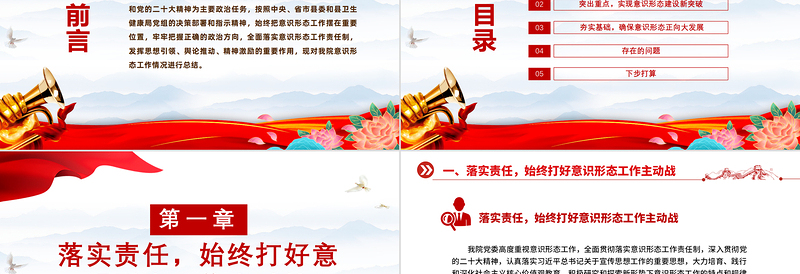 红色简洁医疗系统年度意识形态工作总结报告及工作计划PPT模板