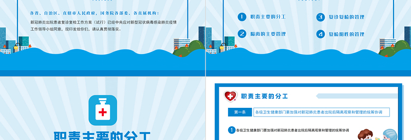 简洁精美新冠肺炎出院患者复诊复检工作方案PPT医疗医院医生疾控部门党建系列模板