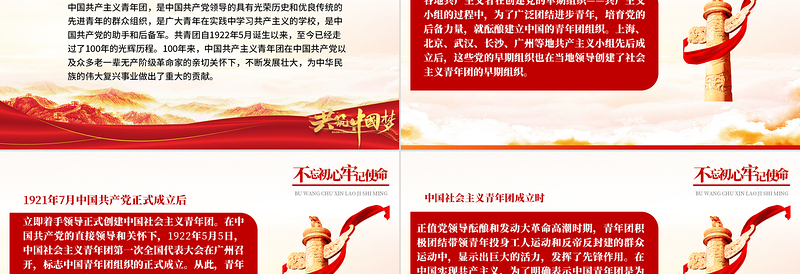 红色精美中国共青团发展历史简介PPT红色精品庆祝中国共青团建团100周年专题党课课件模板