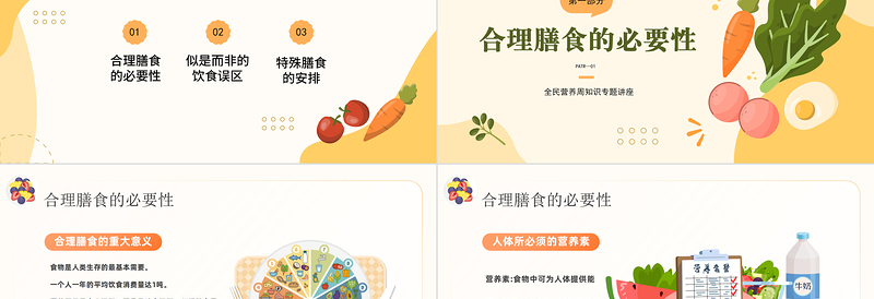 健康生活膳食营养PPT卡通风中小学生全民营养周知识专题讲座课件模板下载