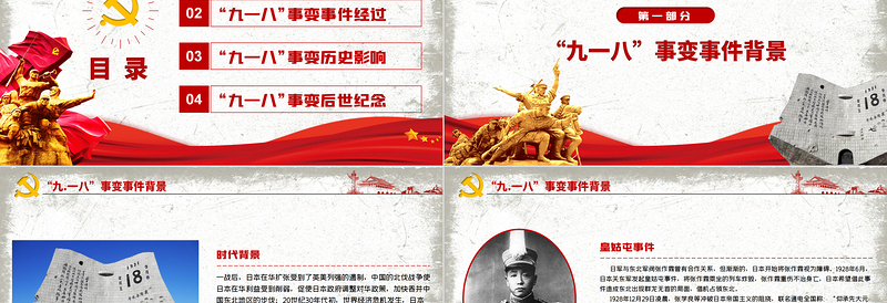 大气精美九一八事变90周年纪念日PPT红色铭记历史勿忘国耻珍爱和平爱国主义教育党课课件