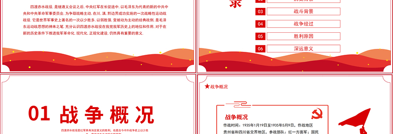 精美大气四渡赤水战役PPT党史故事党史教育专题党课之打开中国革命新局面模板
