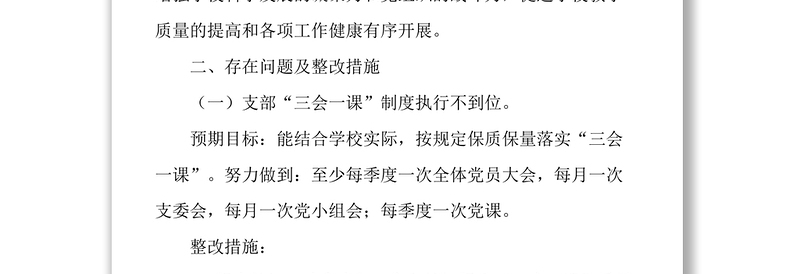 全新学校党建工作存在问题整改方案