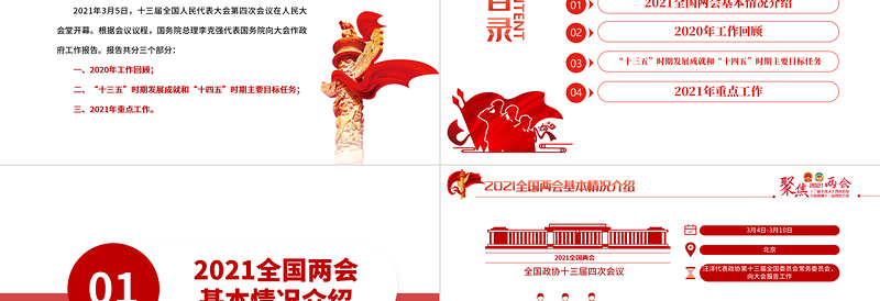精美大气聚焦全国两会2021政府工作报告学习解读ppt