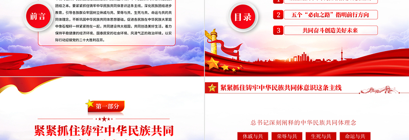 红色大气中华民族共同体意识PPT聚焦2022全国两会学习早参加内蒙古代表团审议时的讲话专题党课课件模板