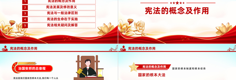 学习解读《中华人民共和国宪法》PPT大气创意坚定实施和捍卫宪法和法律模板下载