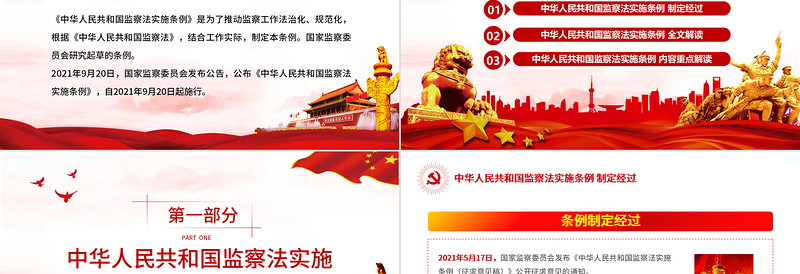 精美时尚中华人民共和国监察法实施条例解读PPT红色简洁政党风专题党课课件
