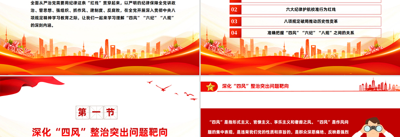 大气精美四风六纪八规党的作风建设党课PPT课件