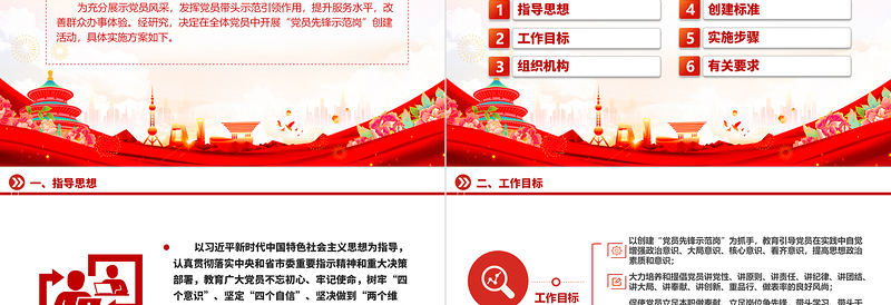 大气简洁党员先锋示范岗创建活动方案PPT红色大气党员先锋岗工作目标及创建标准课件