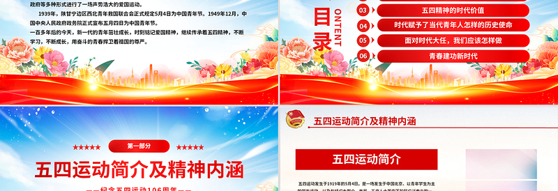 大气精美弘扬五四精神挥洒热血青春PPT纪念中国共青团106周年专题团课课件