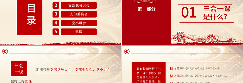 红色简洁三会一课PPT建党百年学党史专题系列辅导党课课件