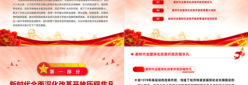 红色庄严改革开放主题党课PPT新时代全面深化改革开放的重大成就和宝贵经验