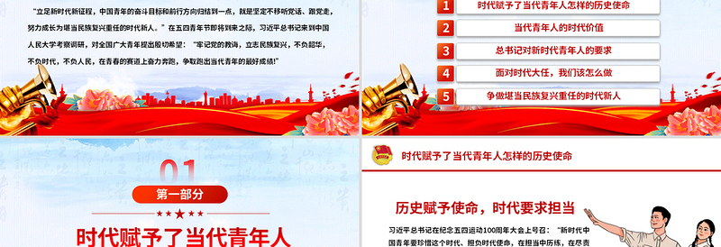 大气精美五四青年节PPT争做堪当民族复兴重任时代新人党课课件