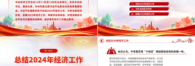 简约大气中央经济工作会议解读PPT大气华美总结2024年经济工作部署2025年经济工作课件下载