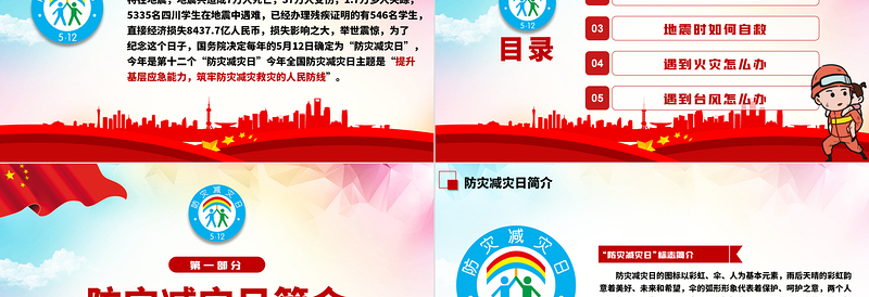 512全国防灾减灾日地震火灾台风自救知识PPT课件